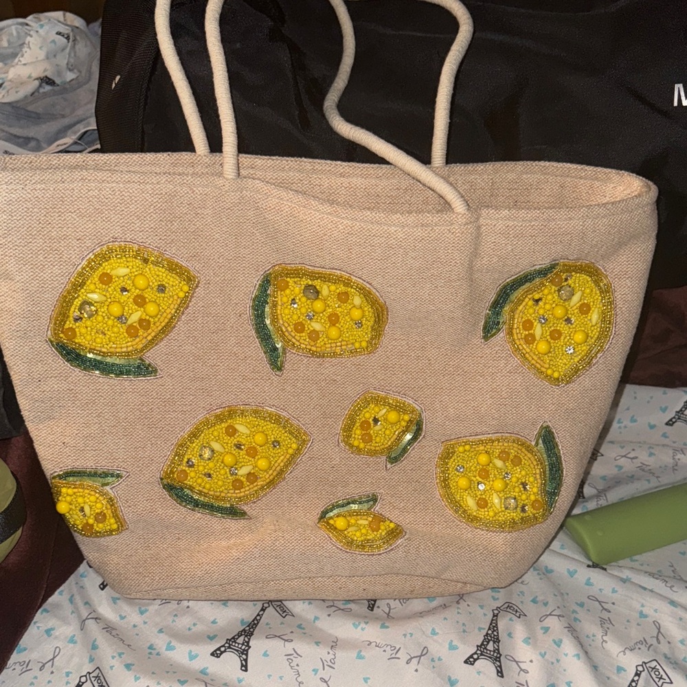Lemon Embellished Tote Bag